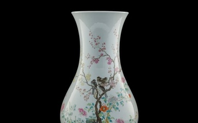 A Chinese famille rose 'magpie and plum tree' vase, Republic period