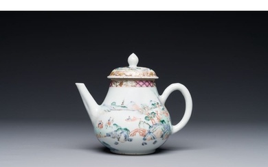A Chinese famille rose teapot with landscape design, Yongzhe...