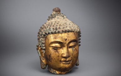 A Chinese gilt-bronze Buddha head