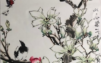 A Chinese ink painting of flowers and birds on paper, by Jin Moru