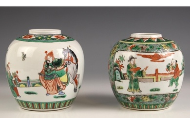 A Chinese porcelain famille vert ginger jar, 19th century, o...