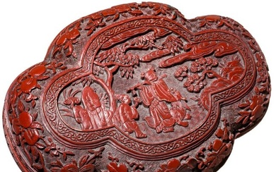 A Chinese red lacquer box with Han Xiangzi, 19th century