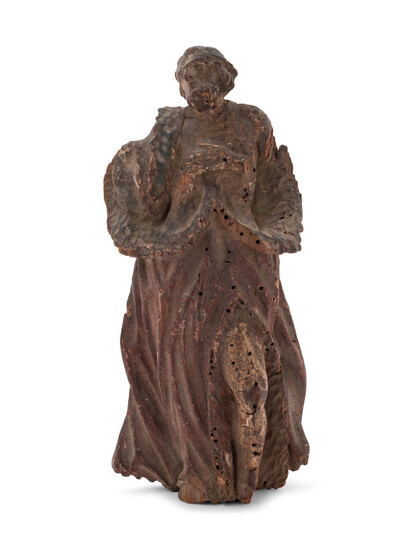 A Continental Carved and Polychromed Wood Figure of Saint Peter