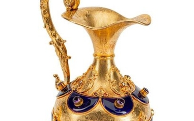 A Continental Jeweled, Enamel and Silvergilt Ewer