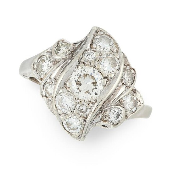 A DIAMOND CLUSTER DRESS RING designed with scrolling