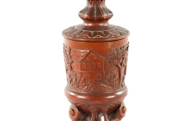 A FINE 19TH CENTURY BAVARIAN LINDEN-WOOD CARVED TREEN CHALIS...