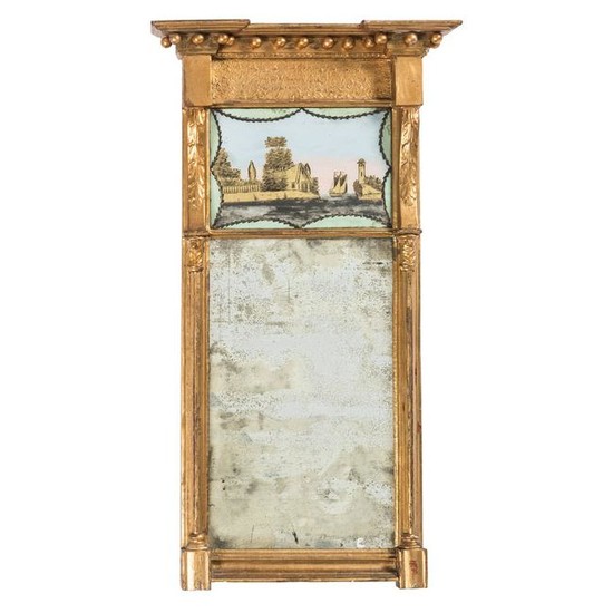 A Federal Giltwood Reverse-Painted Mirror