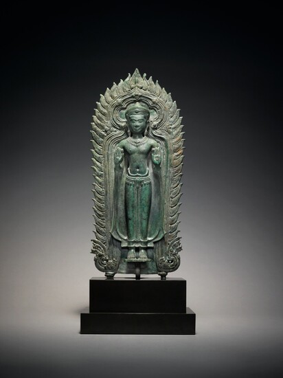 A Fine Copper Alloy Figure of a Standing Buddha, Thailand, circa 13th Century , A Fine Copper Alloy Figure of a Standing Buddha, Thailand, circa 13th Century