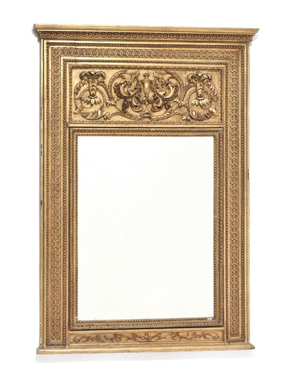 A French Louis XVI giltwood mantel mirror, richly carved with borders and...