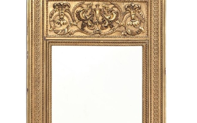 A French Louis XVI giltwood mantel mirror, richly carved with borders and...