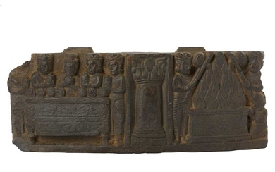 A GREY SCHIST FRIEZE WITH THE BUDDHA'S FUNERARY CEREMONY Ancient region of Gandhara, 2nd - 3rd century