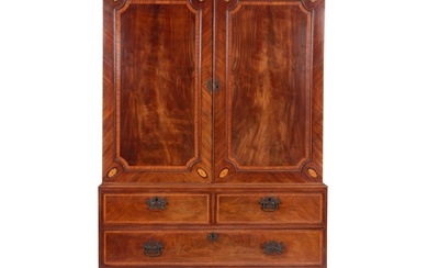 A George III mahogany and marquetry linen press, early 19th ...