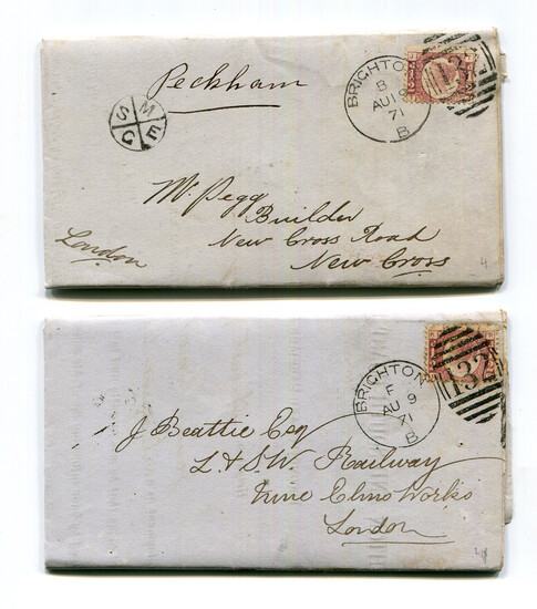 A Great Britain group of four wrappers with 1870-79 ½d used from Brighton, with plates 4, 6 and