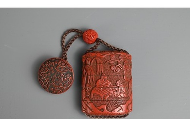 A JAPANESE MEIJI PERIOD (1868-1912) RED LACQUER INRO. With r...
