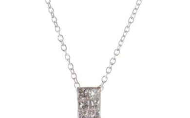 A KUNZITE AND DIAMOND PENDANT IN 18CT WHITE GOLD, FEATURING A CUSHION CUT KUNZITE WEIGHING 53.20CTS, ON A FIXED DIAMOND SET BALE TOT...