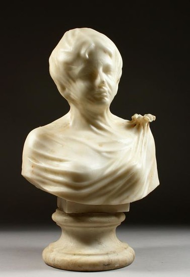 A LARGE CARVED MARBLE BUST, "The Veiled Bride", 20th