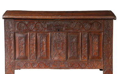 A LATE 17TH CENTURY AND LATER OAK COFFER.