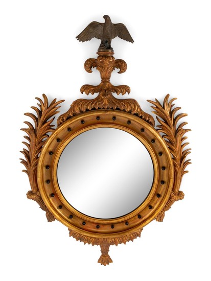 A Large Regency Style Giltwood Convex Mirror