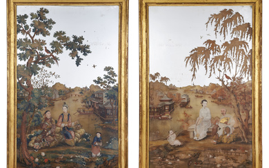 A MASSIVE PAIR OF CHINESE EXPORT REVERSE-PAINTED MIRRORS QING DYNASTY, QIANLONG PERIOD, LATE 18TH CENTURY