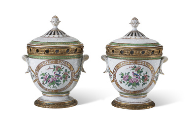 A PAIR OF ORMOLU-MOUNTED SAMSON PORCELAIN POTPOURRI VASES AND COVERS...