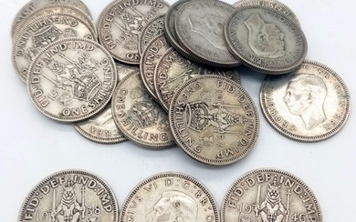 A Parcel of Twenty Pre-1947 Silver Shillings. Dates 1937-194...