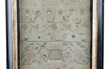 A RARE WILLIAM AND MARY NEEDLEWORK BAND SAMPLER