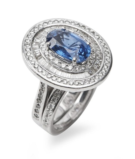 A SAPPHIRE AND DIAMOND RING SUITE BY HARDY BROS