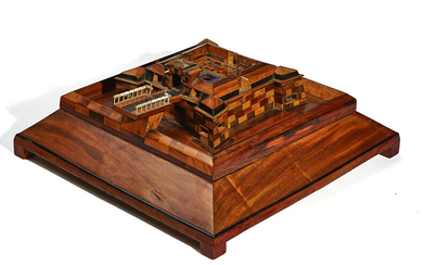 A SPECIMEN WOOD AND IVORY ARCHITECTURAL MODEL OF A FORT