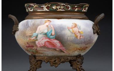 A Sevres-Style Porcelain Bowl with Champeleve Enamel Patinated Bronze Mount (circa 1900)