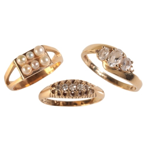 A VICTORIAN 18CT GOLD DIAMOND RING claw set with a line of f...