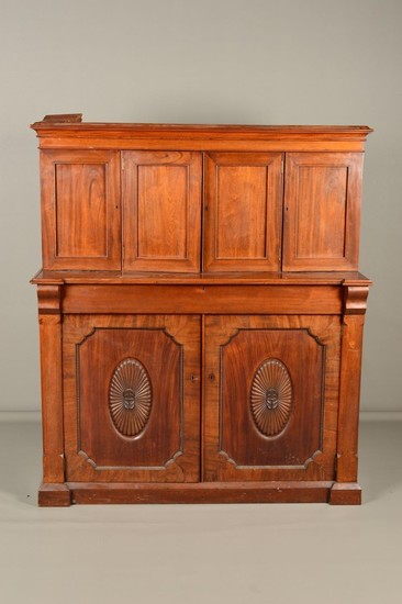 A VICTORIAN WALNUT AND MAHOGANY SIDEBOARD, moulded pediment ...