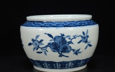 A Very Rare and Fine Blue and White 'Melon and Fruit'writing-brush washer