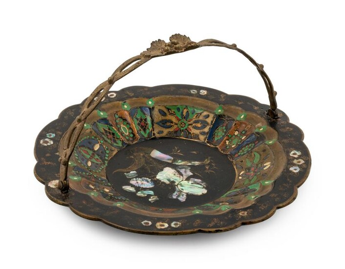 A Victorian Mother-of-Pearl Inlaid Lacquered Basket