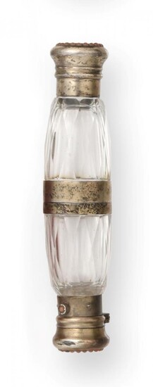 A Victorian Silver-Gilt Mounted and Coral-Set Cut-Glass Scent-Bottle, Apparently Unmarked,...