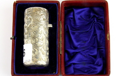 A Victorian boxed hallmarked silver perfume bottle, H. 7cm.