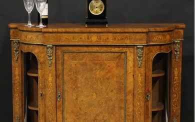 A Victorian gilt metal mounted walnut and marquetry credenza...