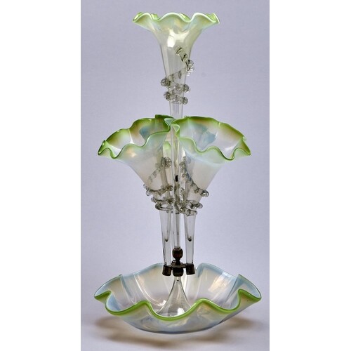 A Victorian semi opalescent glass flower stand, late 19th c,...