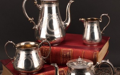 A Victorian silver four piece tea and coffee service, compri...