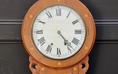 A Victorian walnut and inlaid drop dial wall clock, 12in pai...