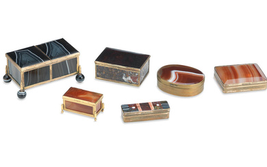 A collection of hardstone and ormolu-mounted boxes 19th century
