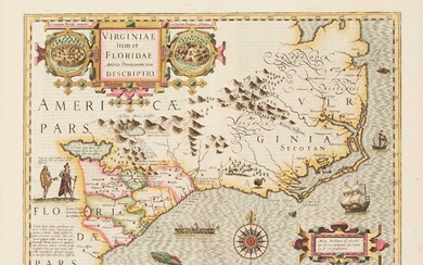 A desirable early issue of Hondius map of Virginia and Florida