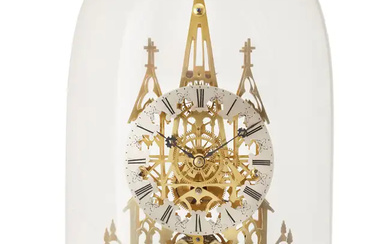 A gilt-brass skeleton clock, 20th century, with pierced Gothic style plates, silvered...