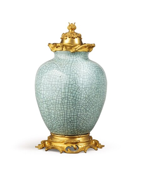 A gilt-bronze mounted Chinese celadon porcelain potiche, the vase 18th century, the mounts late 19th century