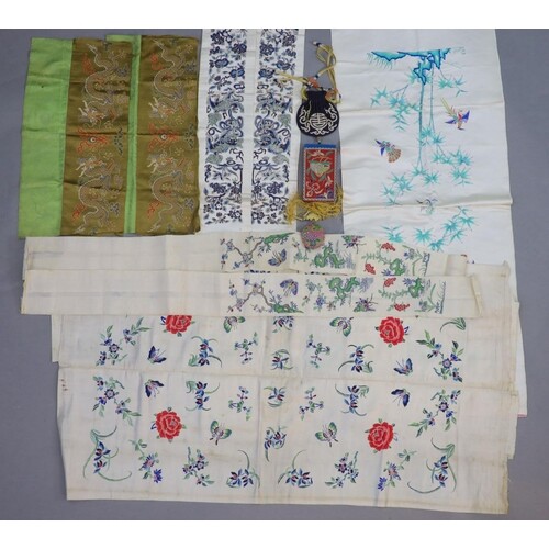 A group of Chinese embroidered silk items, late 19th/early 2...