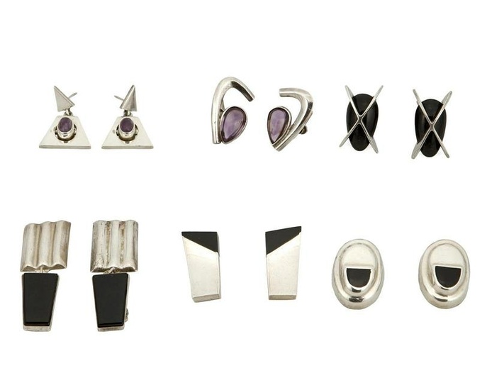 A group of Mexican silver and hardstone earrings