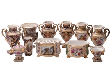 A group of early 19th century Derby vases and bough pots, i...