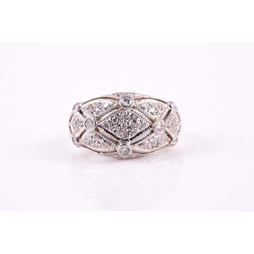 A half hoop diamond ring, pierced lattice design with pave s...