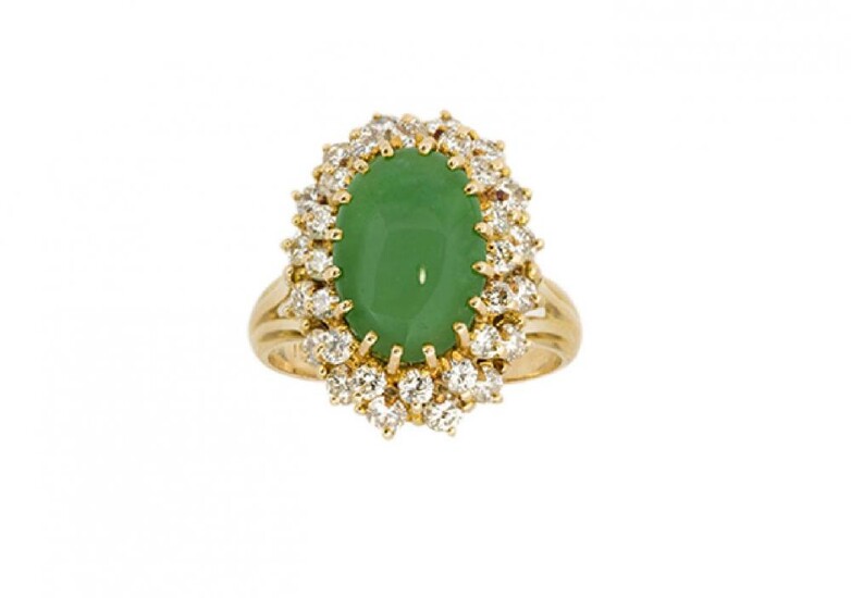 A jadeite jade and diamond cluster ring,...