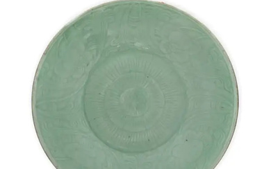 A large Chinese celadon glazed dish Qing dynasty, 19th century The shallow...
