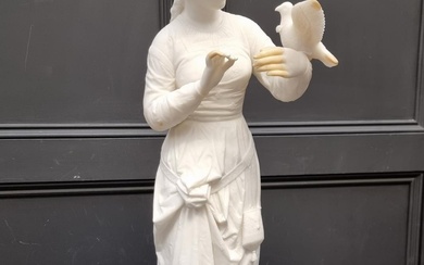 A large Victorian carved white marble figure of a lady with ...